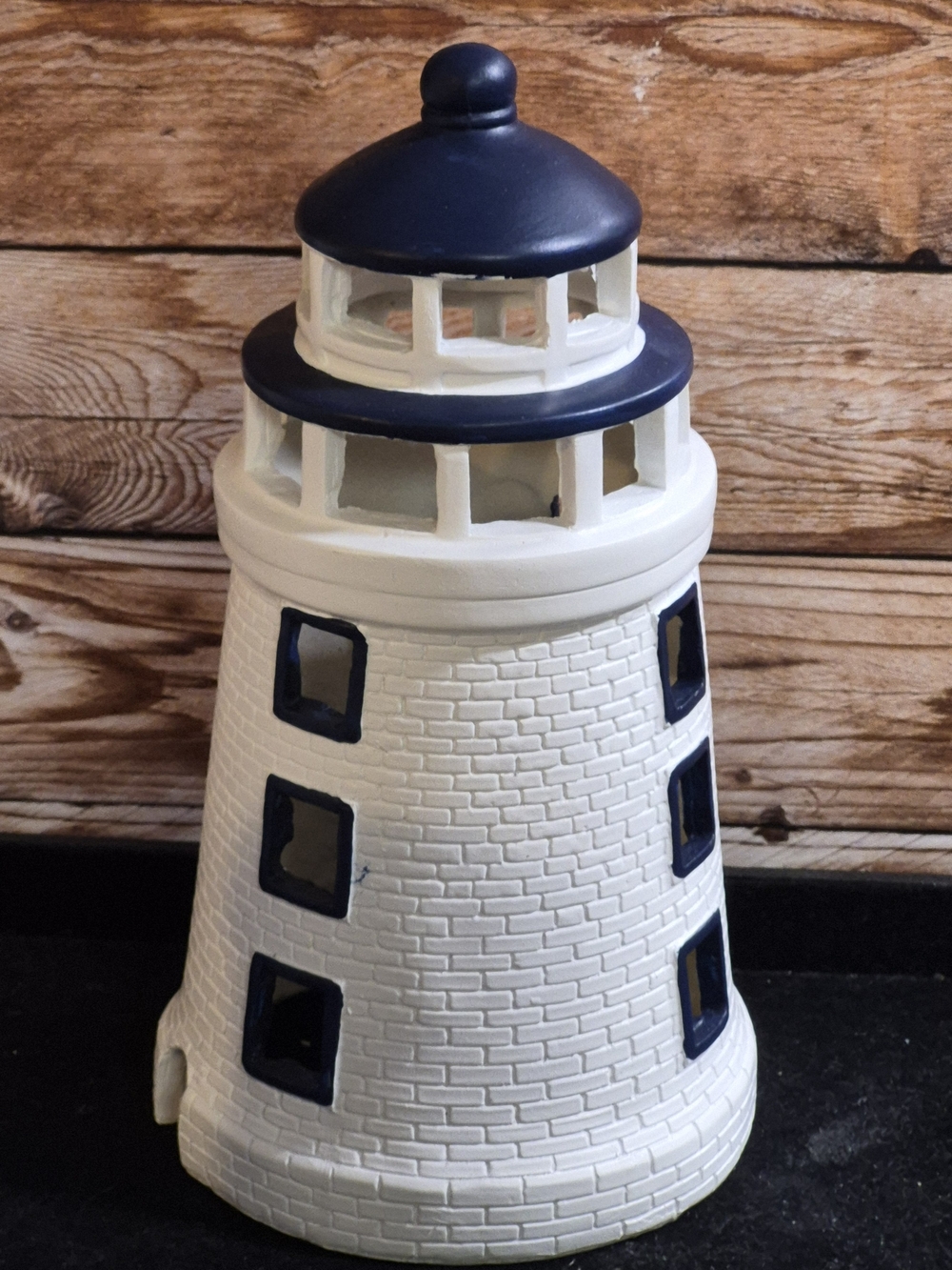 Pink Zebra White and Navy Lighthouse Accent Figurine